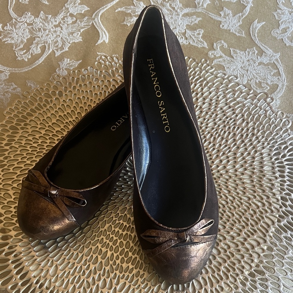 Franco Sarto Metallic Bronze and Dark Brown Ballet Flats